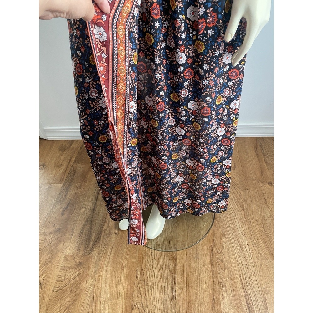 Xhilaration Dress Maxi Faux Wrap Boho/ Navy Abstract Print W/ Belt Large - Picture 8 of 9